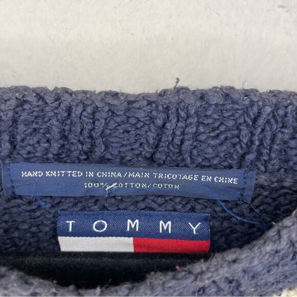 Vintage Tommy Hilfiger Hand Knit Sweater Patchwork Pullover Unisex Size L Retro - Picture 4 of 9